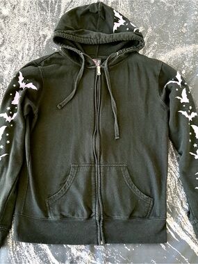 Too Fast Bat Print Graphic Purple & Black Zip Hoodie - Size Small